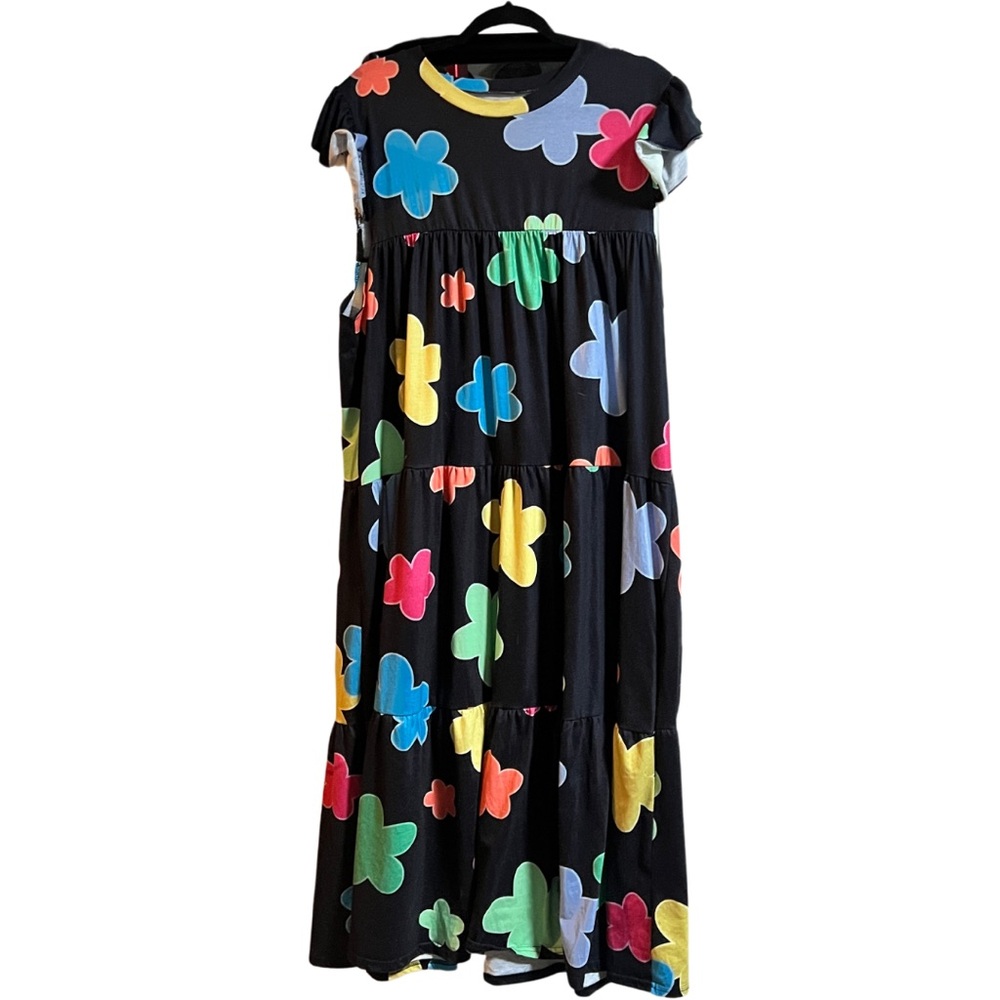 🌈 Colorful Clover Print Maxi Dress | Stretchy Tiered A-Line | Size 4XL